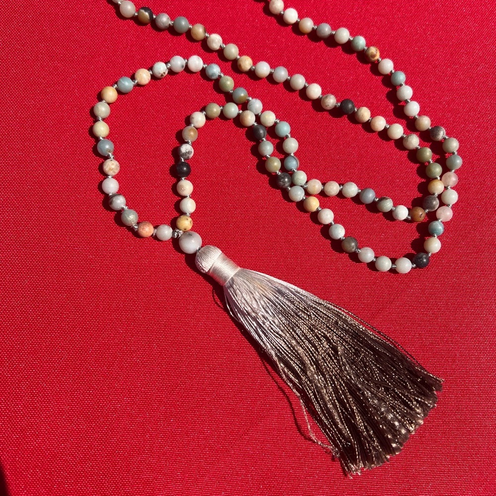 OKIKO Japan Gemstone 108 Mala Beads Necklace tassel hand knotted